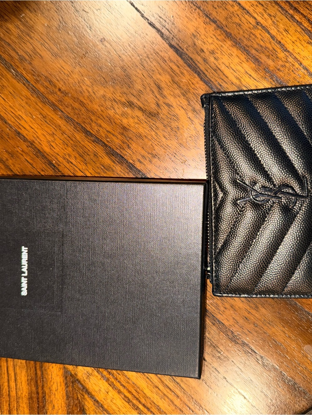 Saint Laurent Black Quilted Caviar Leather Card Case with YSL Logo